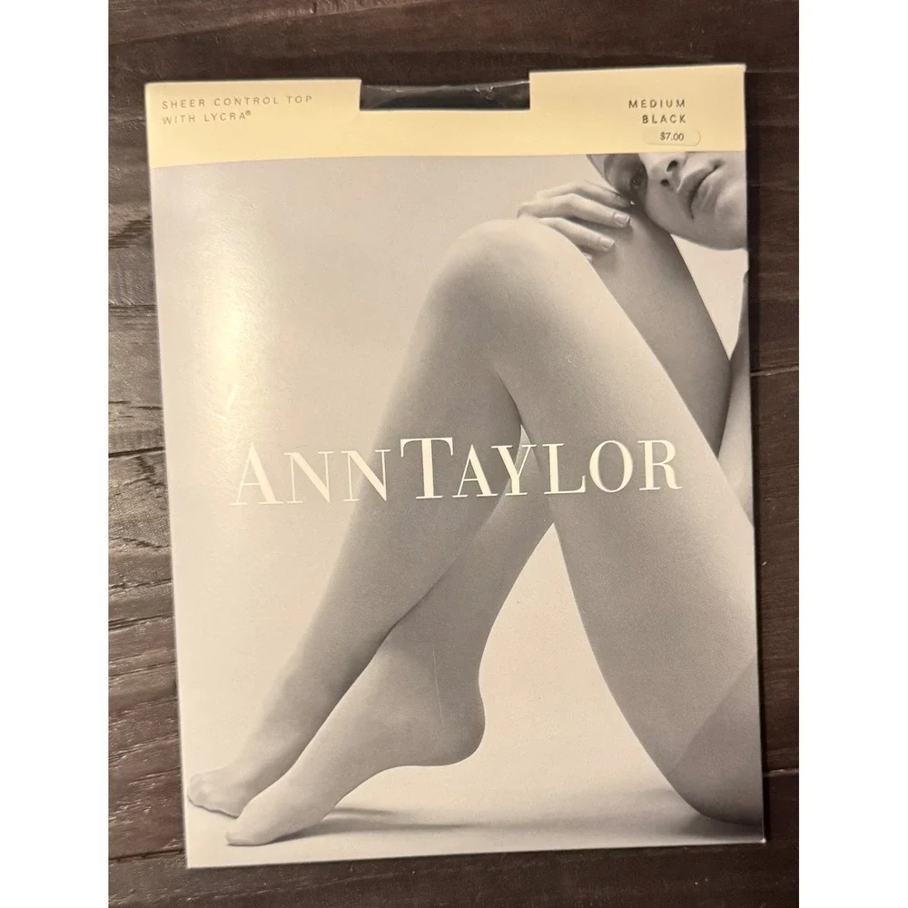 Ann Taylor Womens Medium Hosiery Black Sheer Control Top Lycra Tights NEW
